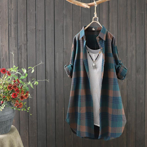 Casual Plaid Shirt Women's Mid-length Loose Korean Style