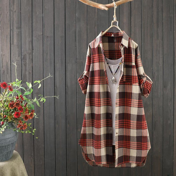 Casual Plaid Shirt Women's Mid-length Loose Korean Style