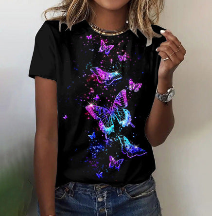 Women's Butterfly Colorful Printing Short Sleeve