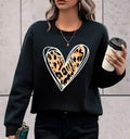 Women's Plus Size Solid Color Heart Leopard Print Sweater