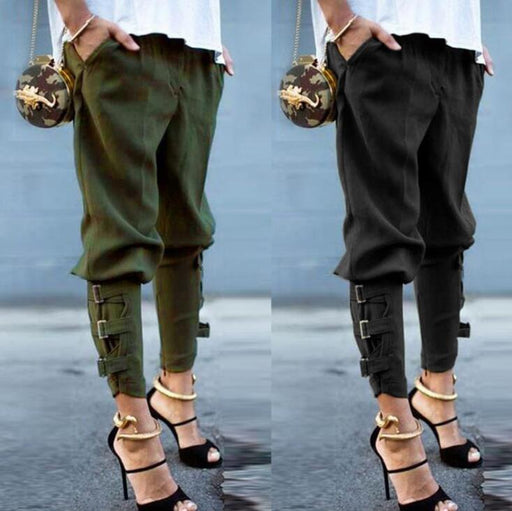 Women's solid color casual strap trousers pants pants