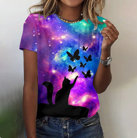 Women's Butterfly Colorful Printing Short Sleeve