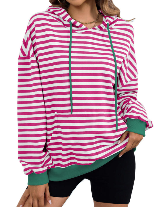 Women's Loose Casual Striped Hoodie