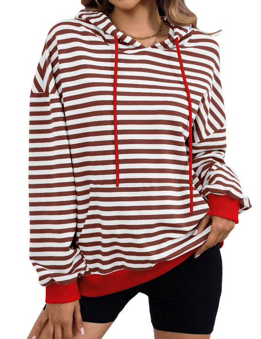 Women's Loose Casual Striped Hoodie