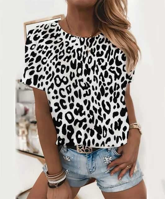 Fashion Leopard Print Casual Short Sleeve