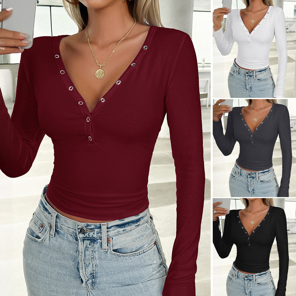 European And American Autumn And Winter Y2g Women's Elegant Slim Solid Color Long Sleeve Top