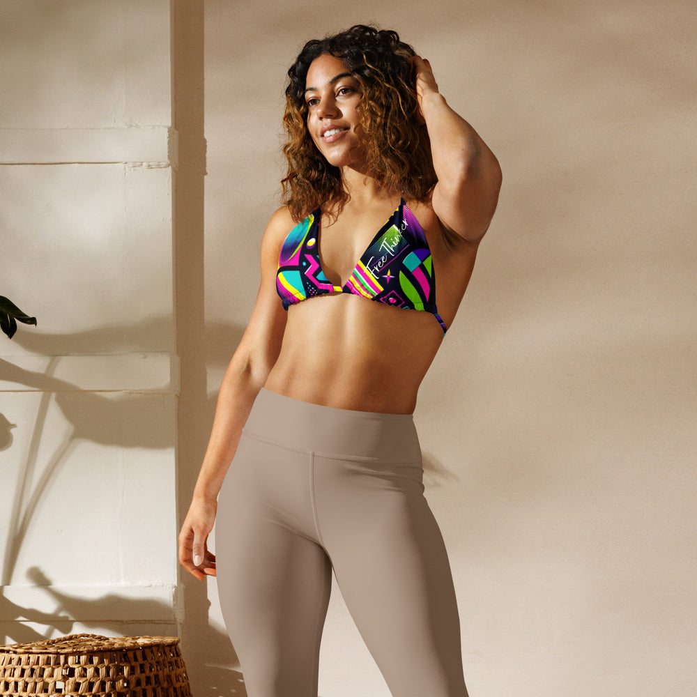 "Retro Rave" All-over print recycled string bikini top