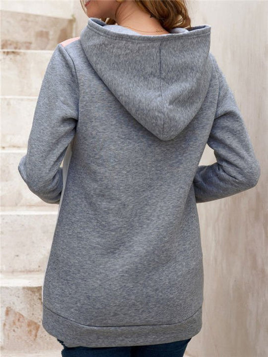 Casual Loose Hooded Color Contrast Women's Sweater Fleece Shirt