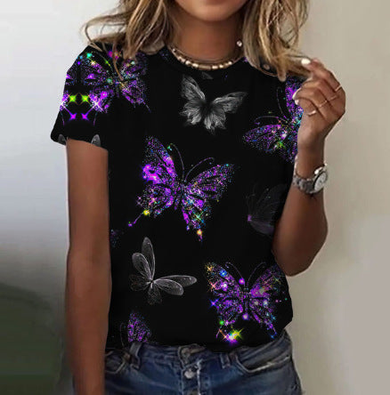 Women's Butterfly Colorful Printing Short Sleeve